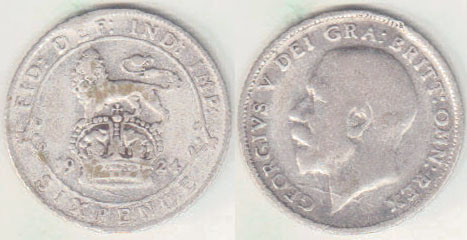 1924 Great Britain silver Sixpence A004294